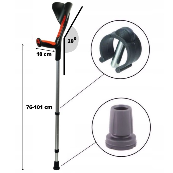 Kule inwalidzkie ŁOKCIOWE wytrzymałe MIĘKKI uchwyt ADVANCE 2 szt. CZERWONE