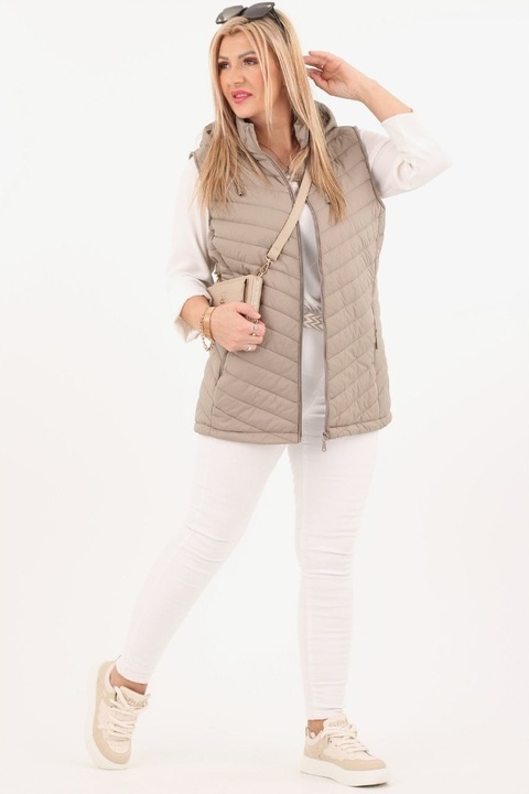 KAMIZELKA PIKOWANA DAMSKA PRZEJŚCIOWA DUŻE ROZMIARY BEZRĘKAWNIK Z KAPTUREM