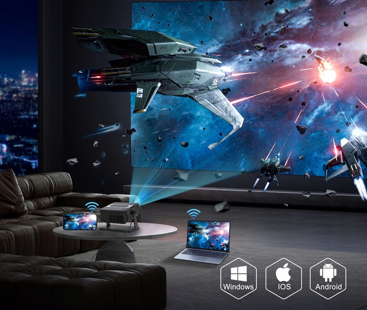 PROJEKTOR RZUTNIK ANDROID SMART TV WIFI FULL HD 6000LM 4K LED