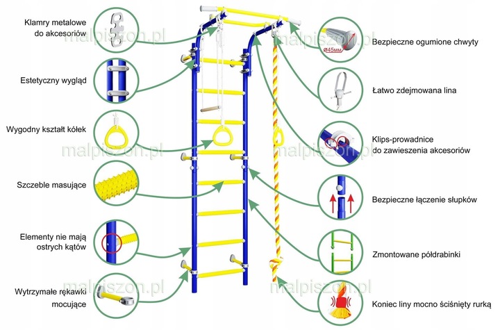 Drabinka gimnastyczna z drążkiem Kometa Next 1 - prowans