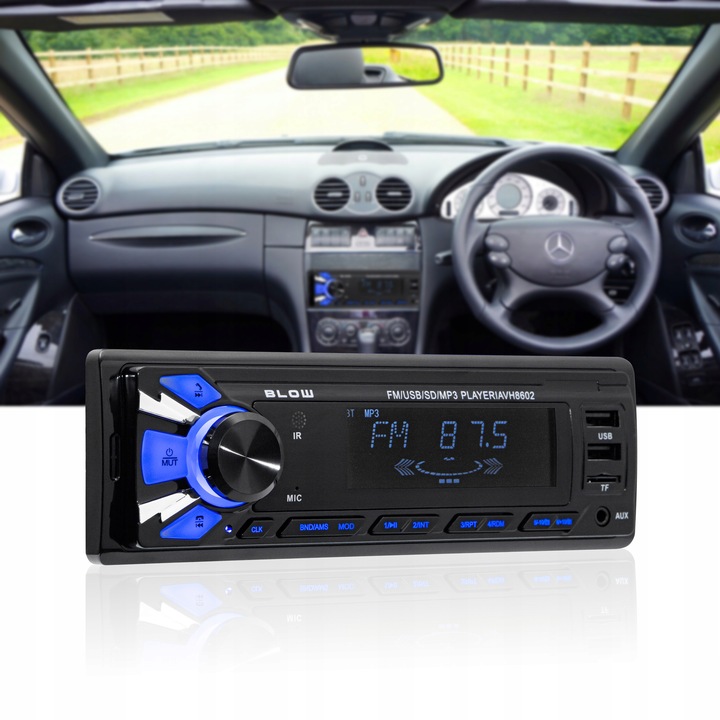 RADIO SAMOCHODOWE 1-DIN BLUETOOTH 2x USB AUX SD MP3 PILOT BATERIA
