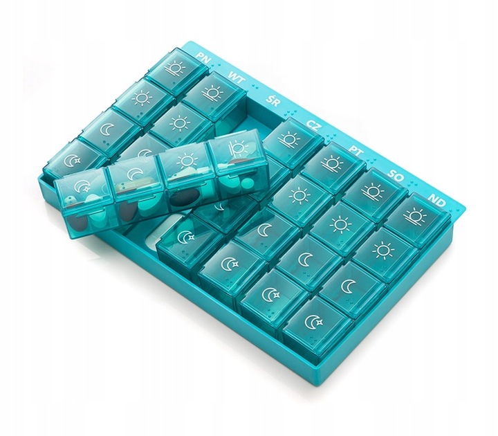 POJEMNIK ORGANIZER KASETKA PUDEŁKO NA LEKI 7 DNI 4 PORY VITAMMY PILLA 7x4