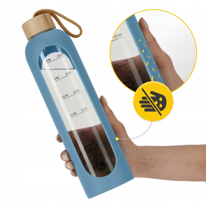 BUTELKA SZKLANA NA WODĘ MOTYWACYJNA SZCZELNA MIARKA SILIKONOWE ETUI 4FIZJO