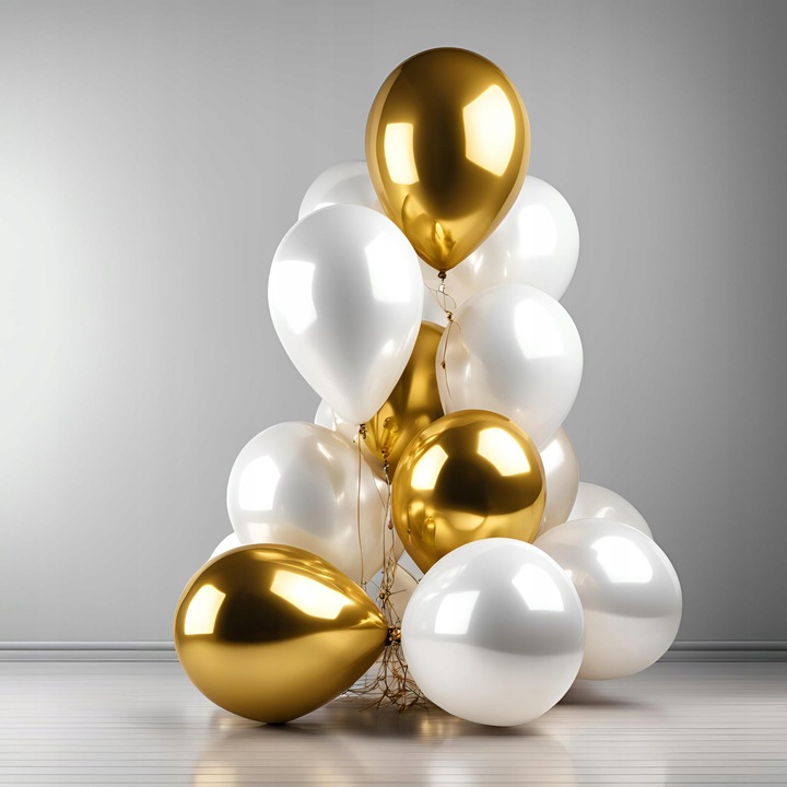 BALONY BIAŁO ZŁOTE CHROMOWANE ZESTAW BALONÓW NA KOMUNIĘ ŚLUB WESELE