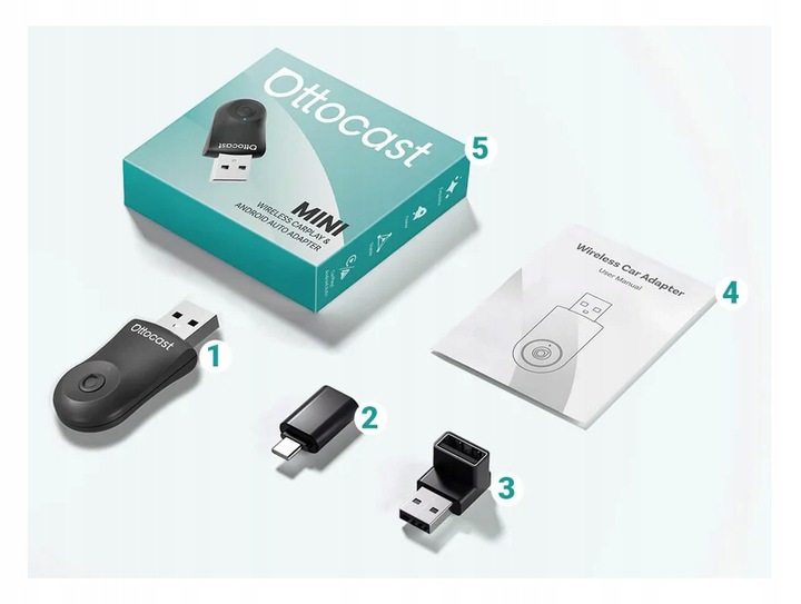 Bezprzewodowy Adapter Ottocast Mini 2w1 CarPlay / Android Auto CA505-T