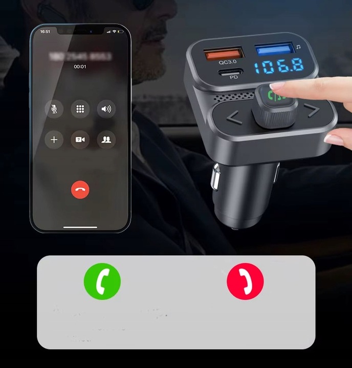 TRANSMITER FM BLUETOOTH 5.3 DRMZ SZYBKA ŁADOWARKA QC3.0 PD 36W USB