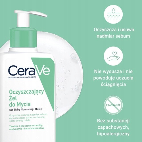 CeraVe, żel do mycia z ceramidami dla skóry normalnej i tłustej, 473