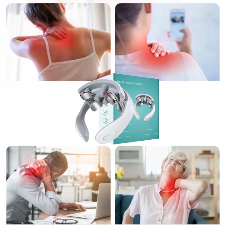 MASAŻER SZYI SZTYWNOŚĆ KARKU BÓL PRĄDY TENS 9 GŁOWIC GRZANIE 5 PROGRAMÓW