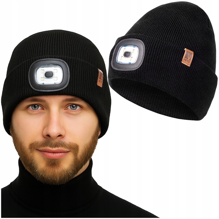 CZAPKA MĘSKA ZIMOWA ROBOCZA Z LATARKĄ LED WYWIJANA DWUWARSTWOWA