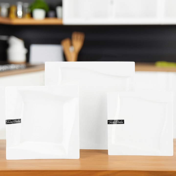 SERWIS OBIADOWY VIVA 18 EL DLA 6 OSÓB KWADRATOWY KPL TALERZY PORCELANOWYCH