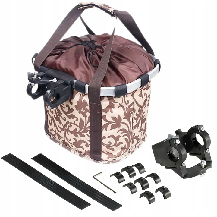 KOSZ ROWEROWY PRZEDNI KOSZYK NA KIEROWNICĘ UCHWYT TORBA SAKWA BRĄZOWY