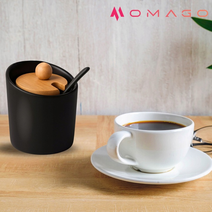 CUKIERNICA CUKIERNICZKA Z ŁYŻECZKĄ Z POKRYWKĄ CZARNA POJEMNIK NA CUKIER