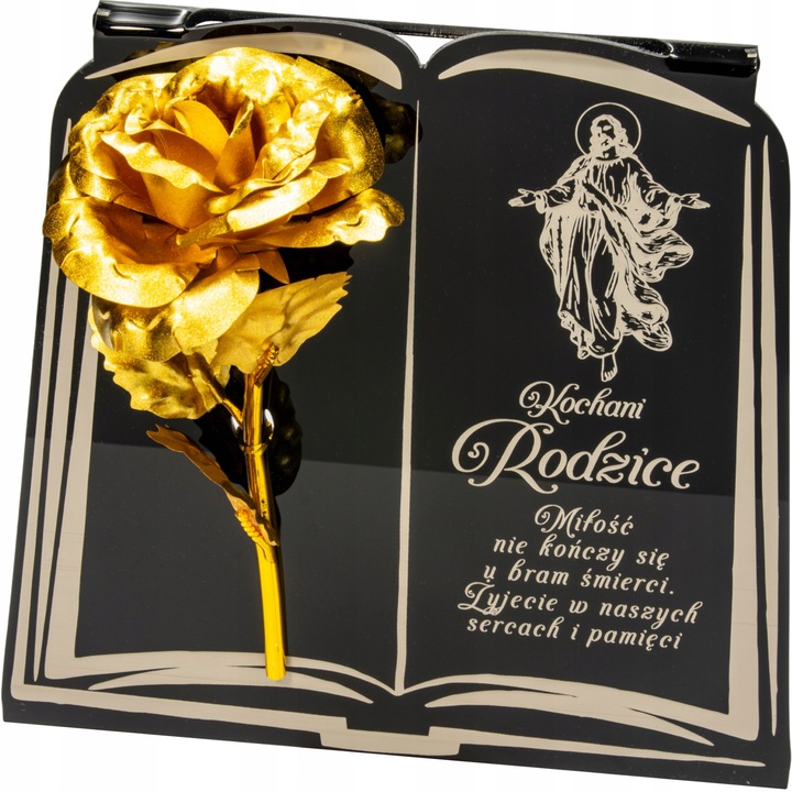 DEKORACJA na grób GRAWEROWANY ZNICZ podstawka na cmentarz RÓŻA DLA