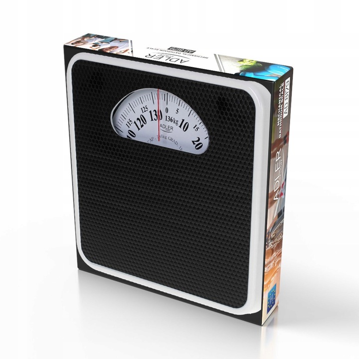 Klasyczna Waga Łazienkowa MECHANICZNA Analogowa do 136kg CZARNA Adler