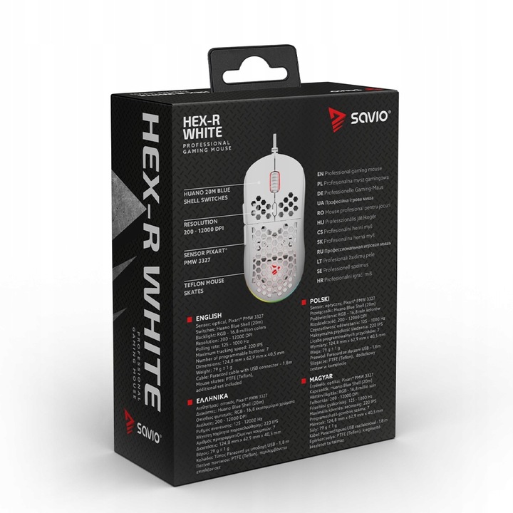 Mysz przewodowa gamingowa SAVIO HEX-R ARGB Optyczna 12000 DPI 1,8m USB