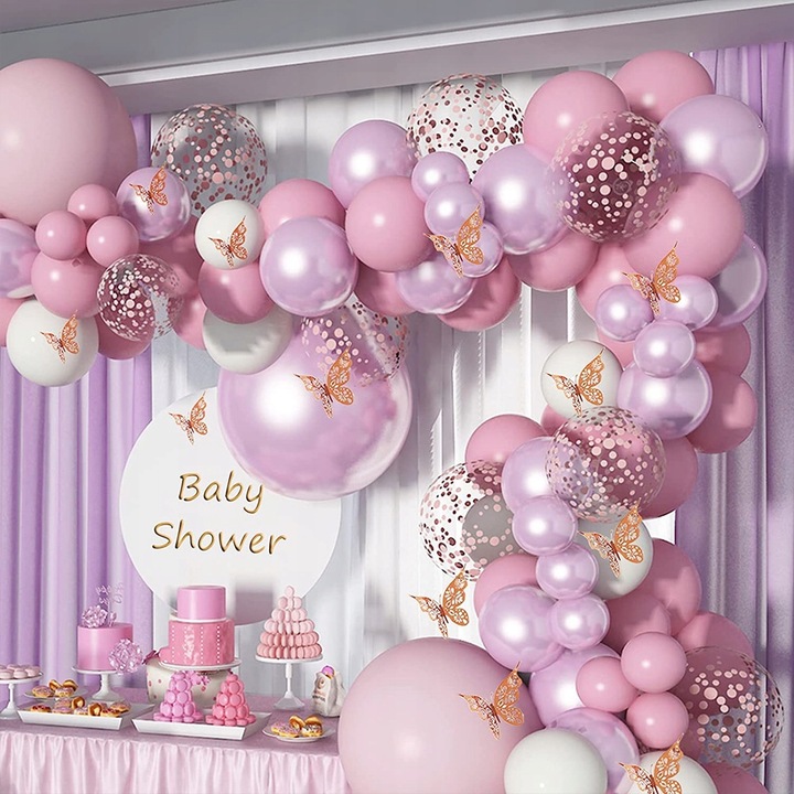 GIRLANDA BALONOWA RÓŻ FIOLET URODZINY BABY SHOWER CHRZCINY WESELE ROCZEK