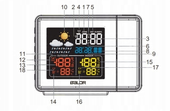 Stacja Pogody Pogodowa Zegar Czujnik Zewnętrzny Higrometr Budzik