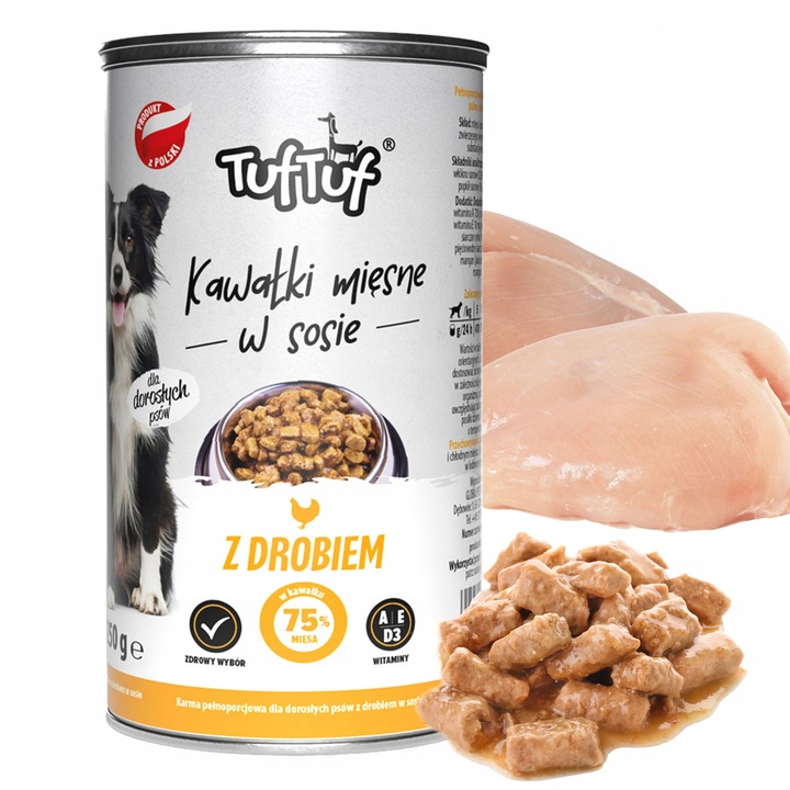 MOKRA KARMA DLA PSA 75% MIĘSA KAWAŁKI W SOSIE TUF TUF MIX 24x415 g.