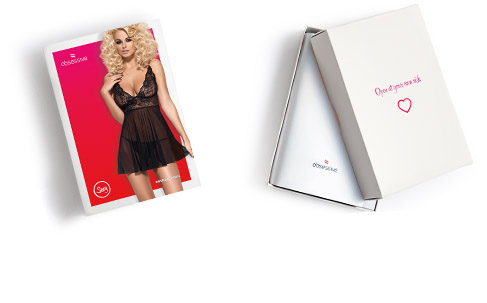 Koszulka nocna koronkowa + stringi OBSESSIVE Idillia babydoll L XL