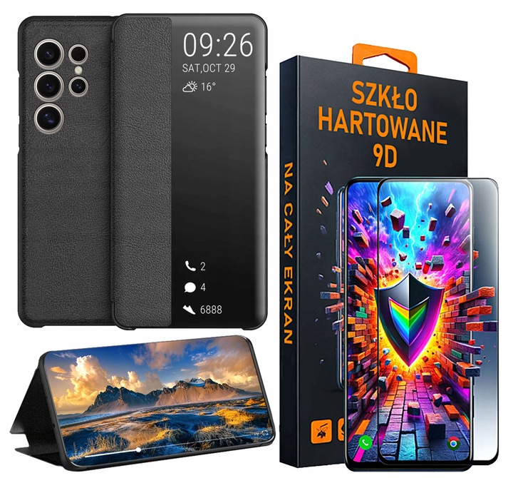 Etui do Samsung Galaxy S24 Ultra, SMART VIEW Case + SZKŁO 9D NA CAŁY EKRAN