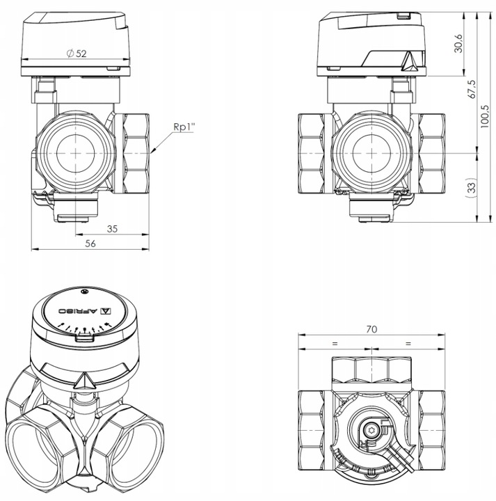 ZAWÓR MIESZAJĄCY 3 DROGOWY TRZY DROŻNY VARIO PROCLICK OBROTOWY Ø 1'' ARV384