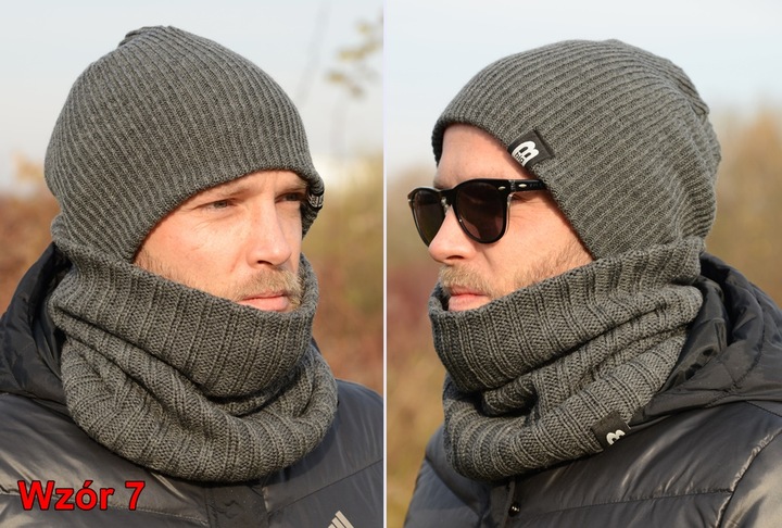 Ciepły POLSKI MĘSKI KOMPLET CZAPKA KOMIN zestaw szalik Tuba KOLORY k5
