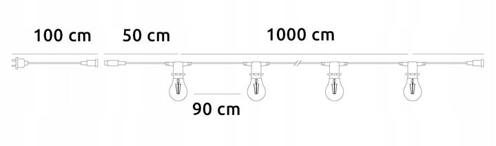 Girlanda ogrodowa Zewnętrzna Łańcuch Świetlny 10m + 10x żarówka LED E27