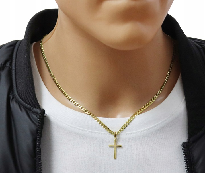 ZŁOTY PEŁNY ŁAŃCUSZEK MĘSKI PANCERKA Z KRZYŻYKIEM PR. 925 585 GRAWER GRATIS