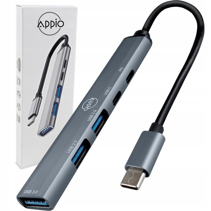 HUB USB-C Rozgałęźnik Rozdzielacz Portów Adapter SLIM 3x USB 2x USB-C PD