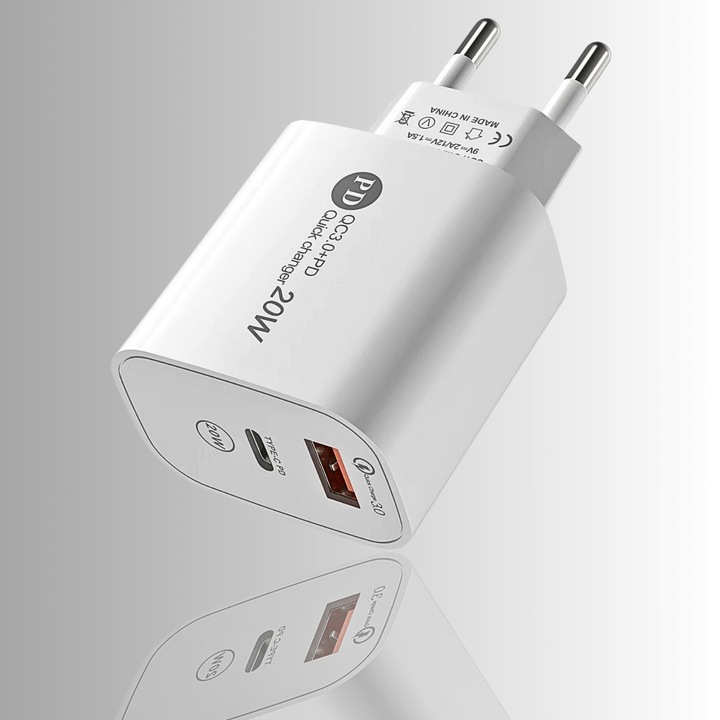ZESTAW | SZYBKA ŁADOWARKA SIECIOWA USB TYPE-C + KABEL TYPE C | PD20W 3000mA