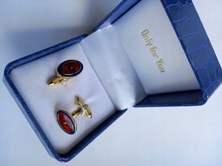 Ślubne weselne złote spinki do mankietów dla Pana Młodego ekskluzywne Etui