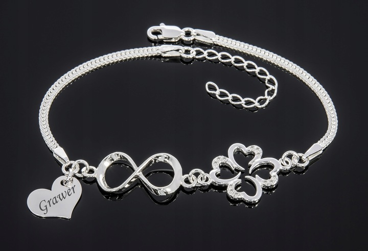 Bransoletka srebrna Koniczynka Infinity Serce