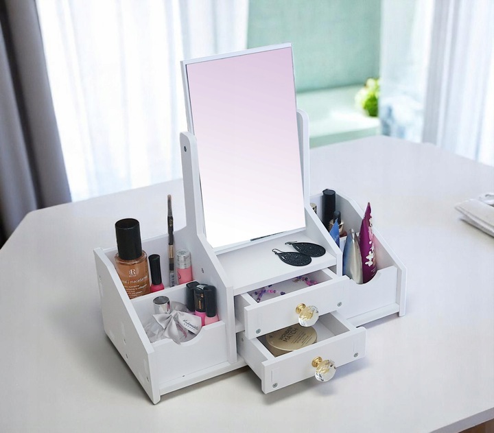 TOALETKA Z LUSTREM ORGANIZER PRZYBORNIK NA BIURKO DO MAKIJAŻU