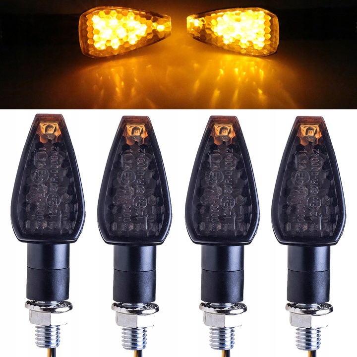 4x KIERUNKOWSKAZY MOTOCYKLOWE QUADA HOMOLOGACJA 12 V CZARNE DYMIONE 14 LED