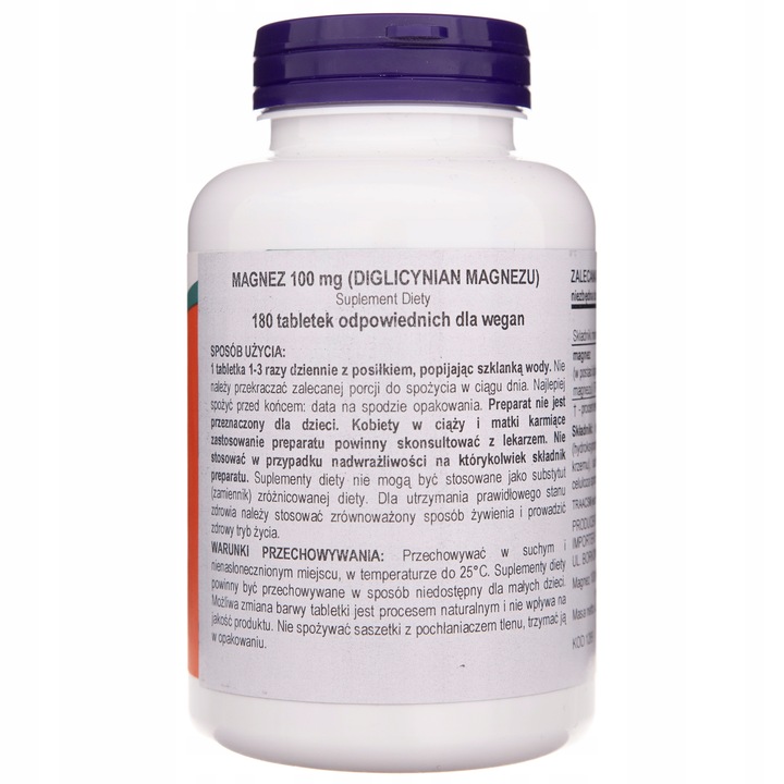 NOW Magnez Glicynate 100 mg Diglicynian Glicynian Magnezu Skurcze 180 tab
