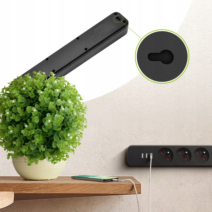 Listwa Zasilająca Przedłużacz z 3xUSB z Włącznikiem Antyprzepięciowa 1,5m