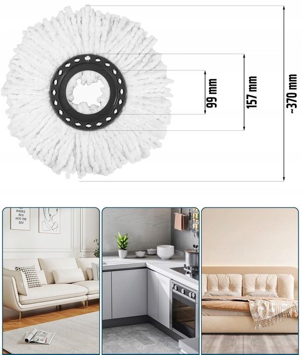 10x WKŁAD DO MOPA OBROTOWEGO CHŁONNA MIKROFIBRA OKRĄGŁY ZAPAS KOŃCÓWKA