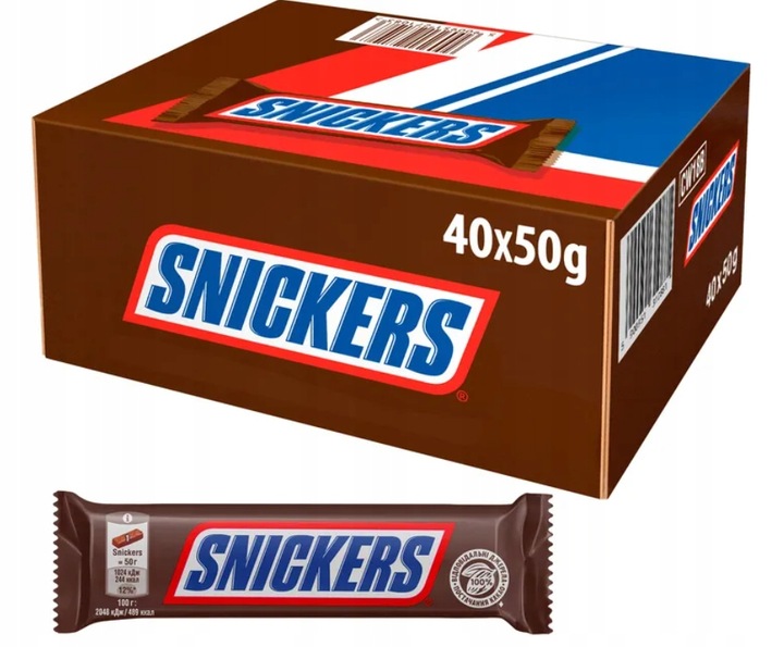 40 x Snickers nadzieniem i orzeszkami ziemnymi w karmelu i czekoladzie 50 g