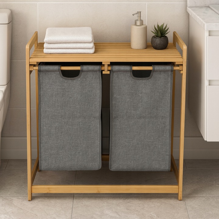 KOSZ na pranie BAMBUSOWY 2-komorowy EKO bielizna ŁAZIENKA worki