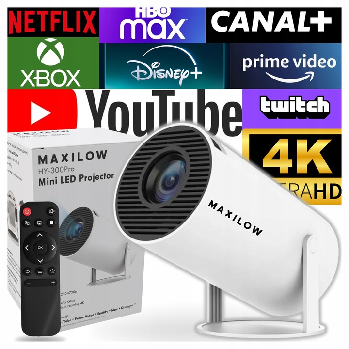 PROJEKTOR RZUTNIK 4K OBROTOWY Z GŁOŚNIKIEM PRZENOŚNY LED ANDROID WIFI