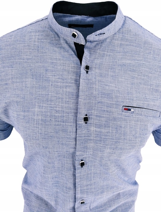 KOSZULA MĘSKA BŁĘKITNA KRÓTKI RĘKAW SIGN 1754 STÓJKA M 39/40