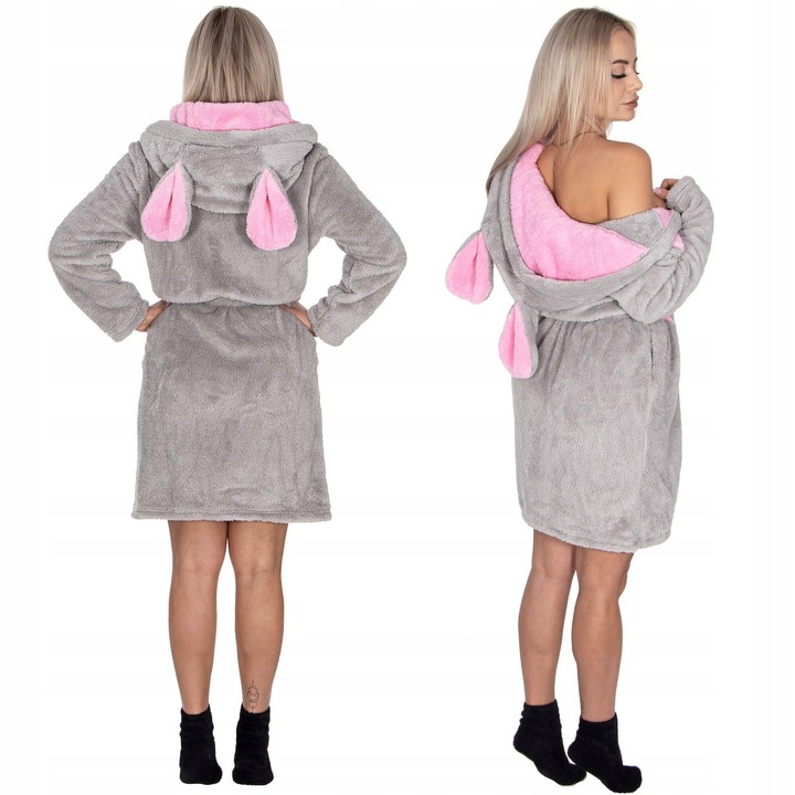 SZLAFROK DAMSKI CIEPŁY Z KAPTUREM R.S/M WIĄZANY W TALII GRUBY DŁUGI MIĘKKI