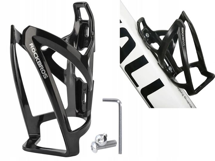 KOSZYK BIDONU ROWEROWY UCHWYT NA BIDON ROWER LEKKI CZARNY + ŚRUBY i IMBUS