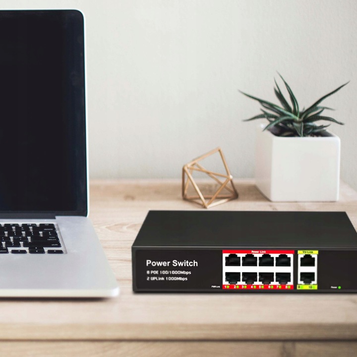 Switch POE 8+2 8xPOE 2xUplink 10/100Mbps PoE+ do Kamer + funkcja EXTEND