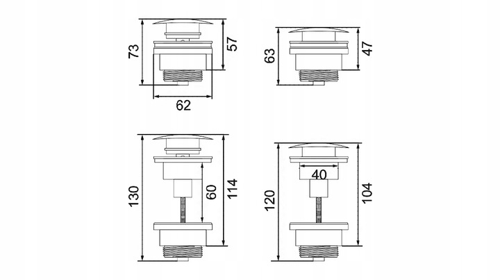 Korek Umywalkowy KLIK-KLAK Czarny Uniwersalny do Umywalki Automatyczny REA