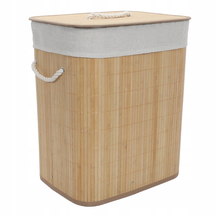 KOSZ NA PRANIE BAMBUSOWY BEŻOWY 60L Z WYJMOWANYM WORKIEM 40 X 30 X 50