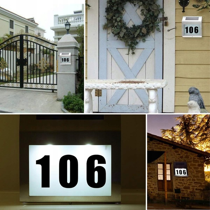 PODŚWIETLANY NUMER DOMU TABLICZKA LAMPA LED SOLARNA CZUJNIK STAL