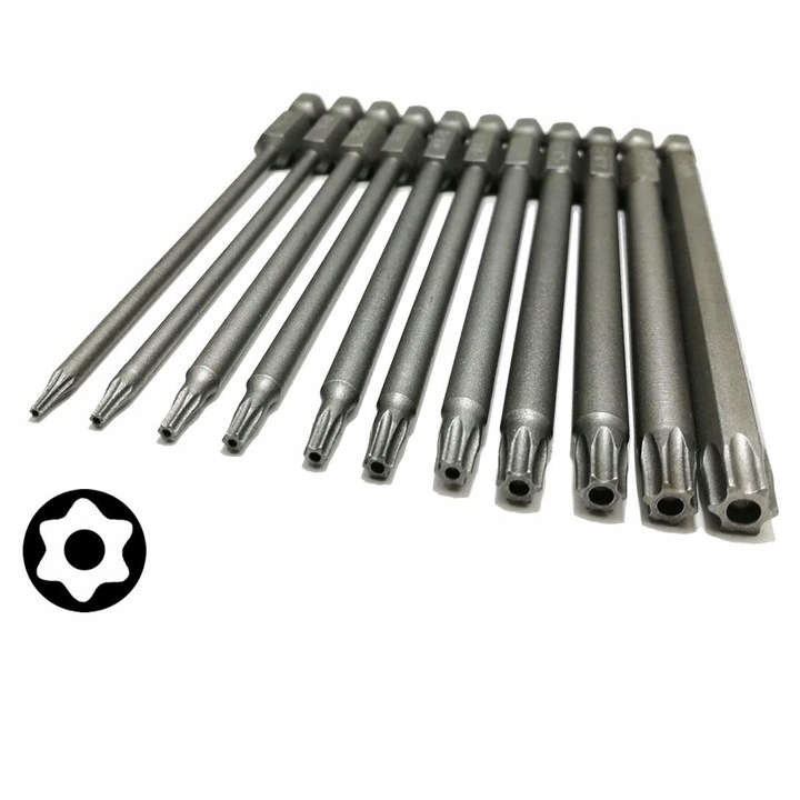 11X DŁUGIE BITY TORX KLUCZE - ZESTAW BITÓW 100mm T6 T15 T20 T25 T27