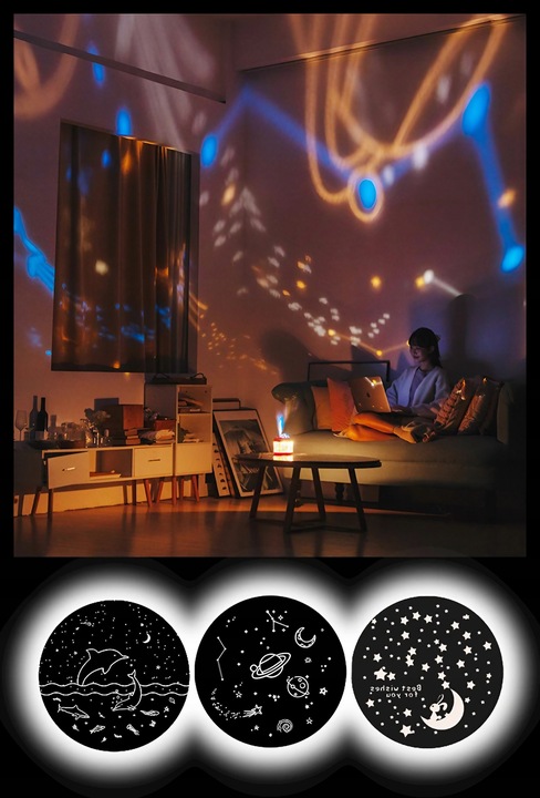 NAWILŻACZ POWIETRZA LAMPKA NOCNA Z PROJEKTOREM GWIAZD TYGRYSEK DLA