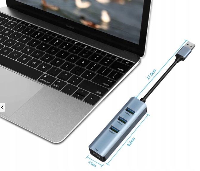 KARTA SIECIOWA HUB Zewnętrzna 3x USB 3.0 GIGABIT Ethernet LAN 1000Mbs RJ-45